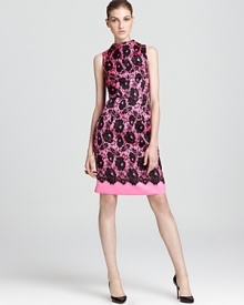Make a sophisticated statement with this scalloped lace-print Milly shift dress with elegant high neck. Make a sophisticated statement with this scalloped lace-print Milly shift dress with elegant high neck.