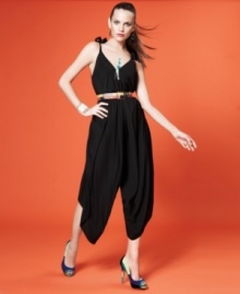 In an on-trend harem style, this Neon jumpsuit is a hot alternative to a dress for a party look! In an on-trend harem style, this Neon jumpsuit is a hot alternative to a dress for a party look!