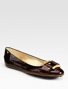 From the 24:7 Collection. Shiny, patent leather ballet flat updated by an exotic tortoise print and front buckle. Printed patent leather upperLeather liningRubber solePadded insoleMade in ItalyOUR FIT MODEL RECOMMENDS ordering true size. From the 24:7 Collection. Shiny, patent leather ballet flat updated by an exotic tortoise print and front buckle. Printed patent leather upperLeather liningRubber solePadded insoleMade in ItalyOUR FIT MODEL RECOMMENDS ordering true size.