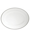 Fresh and cool in crisp white, the Silver Leaf oval platter delivers modern style and iconic craftsmanship. Delicate feathered platinum applied using Wedgwood's signature technique shimmers with whimsy on sleek bone china.
