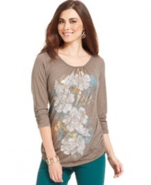 Expand your fall weekend attire with this casual top from Style&co. featuring ruched sleeves and a pretty floral print! Expand your fall weekend attire with this casual top from Style&co. featuring ruched sleeves and a pretty floral print!