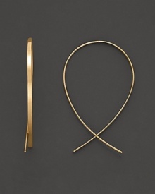 An inverted hoop earring in 14 Kt. gold, with thread-through closure. Designed by Lana. An inverted hoop earring in 14 Kt. gold, with thread-through closure. Designed by Lana.