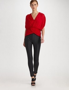 A beautiful mix of draped and gathered details in this unique design. V-neck Ruched short sleeves Cinched waist with gathered details Pull-on style About 22 from shoulder to hem 90% tencel/10% cashmere Dry clean Imported OUR FIT MODEL RECOMMENDS ordering true size A beautiful mix of draped and gathered details in this unique design. V-neck Ruched short sleeves Cinched waist with gathered details Pull-on style About 22 from shoulder to hem 90% tencel/10% cashmere Dry clean Imported OUR FIT MODEL RECOMMENDS ordering true size