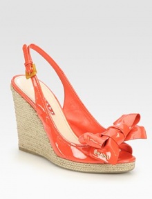 EXCLUSIVELY AT SAKS. Patent leather slingback design with espadrille wedge, bow, and logo detail. Hemp-covered wedge, 4 (100mm)Hemp-covered platform, ½ (15mm)Compares to a 3½ heel (90mm)Patent leather upperLeather liningRubber solePadded insoleImportedOUR FIT MODEL RECOMMENDS ordering one half size up as this style runs small. EXCLUSIVELY AT SAKS. Patent leather slingback design with espadrille wedge, bow, and logo detail. Hemp-covered wedge, 4 (100mm)Hemp-covered platform, ½ (15mm)Compares to a 3½ heel (90mm)Patent leather upperLeather liningRubber solePadded insoleImportedOUR FIT MODEL RECOMMENDS ordering one half size up as this style runs small.