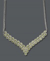 Perfect for an elegant affair. This luminous necklace features two glowing rows of oval-cut peridots (18 ct. t.w.) accented by sparkling diamonds. Setting crafted in sterling silver. Approximate chain length: 11 inches. Approximate total length: 18 inches.