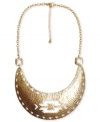 Make yourself be seen in Lydell's bold statement necklace. Features a curved plate design accented with ornate cut-out detail. Crafted in 10k gold plated mixed metal. Approximate length: 18 inches + 3-inch extender. Approximate drop: 2 inches