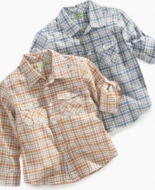 Add a casual edge to his look with these fresh plaid shirts from Greendog.