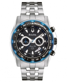 World-class style wherever you go. This Bulova Marine Star watch features a stainless steel bracelet and round case. Black embossed chronograph dial with silvertone stick indices, logo, date window and two subdials. Quartz movement. Water resistant to 100 meters. Three-year limited warranty. World-class style wherever you go. This Bulova Marine Star watch features a stainless steel bracelet and round case. Black embossed chronograph dial with silvertone stick indices, logo, date window and two subdials. Quartz movement. Water resistant to 100 meters. Three-year limited warranty.