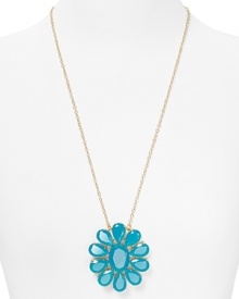 Put the petal to the metal. This kate spade new york piece bedecks the neck in floral inspiration, cast in plated gold with a retro-modern stone pendant. Put the petal to the metal. This kate spade new york piece bedecks the neck in floral inspiration, cast in plated gold with a retro-modern stone pendant.
