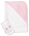 The cute rabbit embroidered on this so-soft bath mitt and towel set is the perfect pal for baby's evening bath, and the hooded towel keeps baby's head warm.