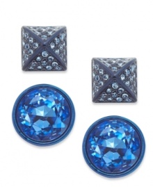 Mix and match with the alluring shimmering of this set of 2 stud earring set from Juicy Couture. The square and round silhouettes are embellished with glass stone accents. Crafted in silver tone mixed metal. Approximate diameter (round): 3/4 inch. Approximate diameter (square): 1/4 inch. Mix and match with the alluring shimmering of this set of 2 stud earring set from Juicy Couture. The square and round silhouettes are embellished with glass stone accents. Crafted in silver tone mixed metal. Approximate diameter (round): 3/4 inch. Approximate diameter (square): 1/4 inch.