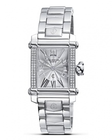 From the Colvmbvs Diamond collection, a large rectangle watch with diamond bezel on a cascade bracelet. Silver flinque Roman dial. Sapphire crystal. Designed by Charriol. From the Colvmbvs Diamond collection, a large rectangle watch with diamond bezel on a cascade bracelet. Silver flinque Roman dial. Sapphire crystal. Designed by Charriol.