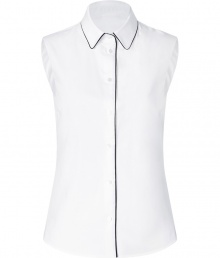 Work a chic edge into your workwear staples with Jil Sander Navys contrast trimmed shirt - Classic collar, sleeveless, button-down front, shirttail hemline, black trim - Tailored fit - Wear with a tailored blazer, pencil skirt and peep-toes Work a chic edge into your workwear staples with Jil Sander Navys contrast trimmed shirt - Classic collar, sleeveless, button-down front, shirttail hemline, black trim - Tailored fit - Wear with a tailored blazer, pencil skirt and peep-toes