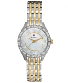 The timeless sophistication of crystals is displayed on this Dress collection watch from Bulova. The timeless sophistication of crystals is displayed on this Dress collection watch from Bulova.