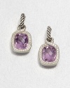 From the Labyrinth Collection. Beautiful, faceted amethyst surrounded by dazzling diamonds set in sleek sterling silver. AmethystDiamonds, .33 tcwSterling silverDrop, about 1Post backImported 