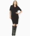 The quintessential plus size sweater dress from Lauren by Ralph Lauren is jersey-knit in a soft silk blend with a cowl neckline and short sleeves for season-spanning style. (Clearance)