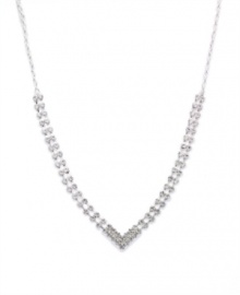 Made in silver tone mixed metal with glittering glass accents, Charter Club's clear rhinestone V-shaped necklace will look dazzling and dramatic for your next evening event! Approximate length: 17 inches + 2-inch extender. Made in silver tone mixed metal with glittering glass accents, Charter Club's clear rhinestone V-shaped necklace will look dazzling and dramatic for your next evening event! Approximate length: 17 inches + 2-inch extender.
