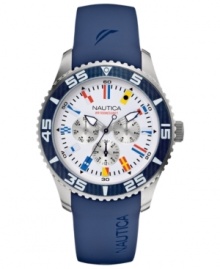 Rep retro style with this flag-topped watch from Nautica. Rep retro style with this flag-topped watch from Nautica.