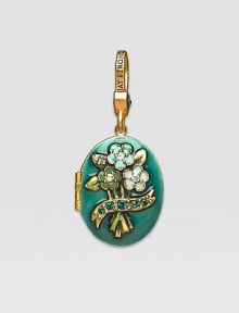 Emerald-colored CRYSTALLIZED - Swarovski Elements sparkle on this handcrafted, hand-enameled birthstone locket that opens to hold a favorite photo. Crystal Enamel 18k goldplated brass & brass-plated pewter Month indicated on the back Length, about 1¼ Width, about 1 Spring clip clasp Made in USA Emerald-colored CRYSTALLIZED - Swarovski Elements sparkle on this handcrafted, hand-enameled birthstone locket that opens to hold a favorite photo. Crystal Enamel 18k goldplated brass & brass-plated pewter Month indicated on the back Length, about 1¼ Width, about 1 Spring clip clasp Made in USA