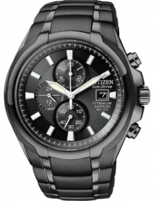 Tough, stylish, and modern. This Eco-Drive watch by Citizen is designed with blacked out titanium and carbide plating for a design that's built to last. Tough, stylish, and modern. This Eco-Drive watch by Citizen is designed with blacked out titanium and carbide plating for a design that's built to last.