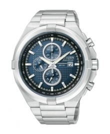 Always beat the clock with this sleek chronograph Eco-Drive watch from Citizen.