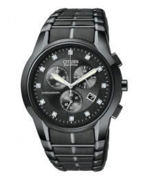 Sport sensibility and sophisticated details combine on this watch by Citizen. Sport sensibility and sophisticated details combine on this watch by Citizen.