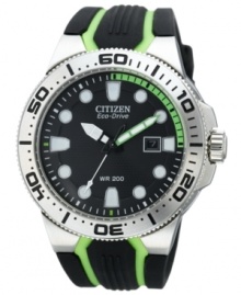 Take the plunge with this Scuba Fin sport watch by Citizen. The Eco-Drive technology harnesses both natural and artificial light, never needing a battery. Take the plunge with this Scuba Fin sport watch by Citizen. The Eco-Drive technology harnesses both natural and artificial light, never needing a battery.