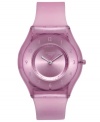 A mesmerizing shade of purple gives this Purple Softness collection Swatch watch a regal appearance.