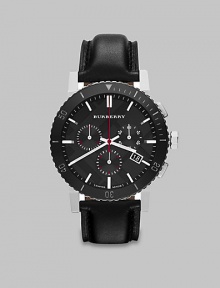 A signature chronograph style with a check stamped dial that is brought together by a rich, leather strap bracelet.Quartz movementChronograph dialRound bezelWater resistant to 5ATMDate display at 4 o'clockSecond handStainless steel case: 42mm(1.65)Leather strap braceletImported A signature chronograph style with a check stamped dial that is brought together by a rich, leather strap bracelet.Quartz movementChronograph dialRound bezelWater resistant to 5ATMDate display at 4 o'clockSecond handStainless steel case: 42mm(1.65)Leather strap braceletImported