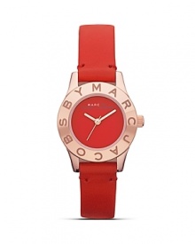 Perfect playful accessorizing with this vibrant watch from MARC BY MARC JACOBS. With a soft matte leather band and logo-engraved bezel, this piece has style-setter written all over it. Perfect playful accessorizing with this vibrant watch from MARC BY MARC JACOBS. With a soft matte leather band and logo-engraved bezel, this piece has style-setter written all over it.