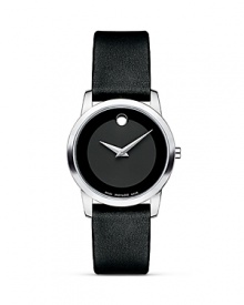Women's Movado Museum Classic® watch in solid stainless steel with black Museum dial and black leather strap. Women's Movado Museum Classic® watch in solid stainless steel with black Museum dial and black leather strap.