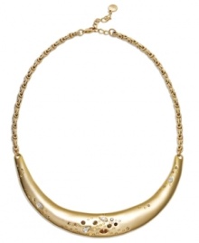 Intergalactic glam. Alfani's unique statement necklace features a curved bar design accented by sparkling glass accents in neutral hues. Approximate length: 16 inches + 3-inch extender. Approximate drop length: 2-1/2 inches. Approximate drop width: 5 inches. Intergalactic glam. Alfani's unique statement necklace features a curved bar design accented by sparkling glass accents in neutral hues. Approximate length: 16 inches + 3-inch extender. Approximate drop length: 2-1/2 inches. Approximate drop width: 5 inches.