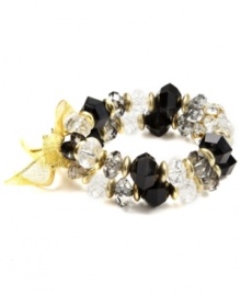 On the double. Two rows of fashionably faceted plastic beads adorn this stylish stretch bracelet from Jones New York. Made in gold tone mixed metal, the stretch design lets it slip on and off with ease. Item comes packaged in a signature gift box. Approximate diameter: 2-1/2 inches. On the double. Two rows of fashionably faceted plastic beads adorn this stylish stretch bracelet from Jones New York. Made in gold tone mixed metal, the stretch design lets it slip on and off with ease. Item comes packaged in a signature gift box. Approximate diameter: 2-1/2 inches.