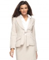 Alfani's petite suit jacket gets a feminine update with a tie-front closure and a sleek fit.