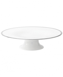 Romance weds modern sensibility in bridal designer Vera Wang's exquisite dinnerware and dishes collaboration with Wedgwood. Echoing the decorative touches that transform a bridal gown, the Grosgrain cake stand's pure white bone china is adorned with a border of textured platinum ribbon. Romance weds modern sensibility in bridal designer Vera Wang's exquisite dinnerware and dishes collaboration with Wedgwood. Echoing the decorative touches that transform a bridal gown, the Grosgrain cake stand's pure white bone china is adorned with a border of textured platinum ribbon.