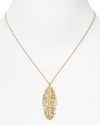 Feathers are fashion-forward favorite this season and Melinda Maria's gold-plated pendant is a delicate way to make the trend personal.