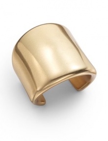 An antiqued gold cuff made from metallic resin, with a wide tapered form, exudes classic simplicity.Goldplated resin Width, about 2½ Diameter, about 2 Made in USA An antiqued gold cuff made from metallic resin, with a wide tapered form, exudes classic simplicity.Goldplated resin Width, about 2½ Diameter, about 2 Made in USA