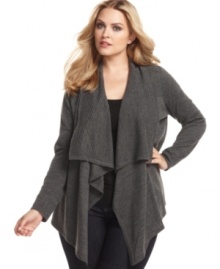 Layer your favorite fall/winter looks with Calvin Klein's plus size cardigan, featuring a draped front. Layer your favorite fall/winter looks with Calvin Klein's plus size cardigan, featuring a draped front.