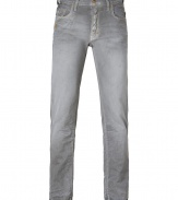 Detailed in a cool urbane grey wash, Prps broken-in jeans guarantee an effortless edge to you outfit - Classic five-pocket style, button fly, button closure, belt loops, broken-in detailing throughout - Straight leg - Wear with biker jackets and slick winter boots