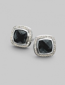From the Albion Collection. A dramatic center of faceted black onyx, surrounded by pavé diamonds set in sterling silver. Diamonds, 0.49 tcw Black onyx Sterling silver About ½ square Post back Imported