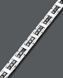 Man of mystery. Black sapphire (19-1/2 ct. t.w.) accents this beautiful sterling silver bracelet. Approximate length: 8-1/2 inches. Man of mystery. Black sapphire (19-1/2 ct. t.w.) accents this beautiful sterling silver bracelet. Approximate length: 8-1/2 inches.