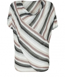Stripes unite in this soft, feminine top rayon top - Features antique grey and neutral stripes in a dolman-style cut with round neck and short sleeves - Trendy yet versatile - Pair with skinny jeans, blazer and heels or flat boots Stripes unite in this soft, feminine top rayon top - Features antique grey and neutral stripes in a dolman-style cut with round neck and short sleeves - Trendy yet versatile - Pair with skinny jeans, blazer and heels or flat boots