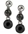 Circular shapes add to the appeal of these drop earrings from Givenchy. The pair is crafted from hematite-tone mixed metal with clear stone accents adding luster. Approximate drop: 1-1/2 inches.