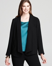 Sleek tailoring and an angled hem give this Eileen Fisher Plus jacket a super-feminine feel. Slip the style over cocktail dresses for a punch of modernity. Sleek tailoring and an angled hem give this Eileen Fisher Plus jacket a super-feminine feel. Slip the style over cocktail dresses for a punch of modernity.