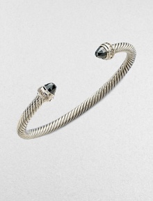 From the Cable Collection. Two beautifully, faceted hematite stone caps accented with dazzling diamonds on a sterling silver cable cuff. HematiteDiamonds, .2 tcwSterling silverDiameter, about 2½Slip-on styleImported From the Cable Collection. Two beautifully, faceted hematite stone caps accented with dazzling diamonds on a sterling silver cable cuff. HematiteDiamonds, .2 tcwSterling silverDiameter, about 2½Slip-on styleImported