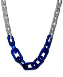 This link necklace from Bar III features an oval chain in gray and blue resin. Crafted in rhodium plated mixed metal. Approximate length: 19-1/2 inches + 2-inch extender. This link necklace from Bar III features an oval chain in gray and blue resin. Crafted in rhodium plated mixed metal. Approximate length: 19-1/2 inches + 2-inch extender.