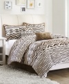 Imaginations run wild. With a decidedly artistic ambiance, the Tara comforter set embraces a rustic brown and white palette with a range of intricate designs. Zigzags, diamonds, and stripes commingle to create a uniquely pleasing look.