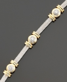 A unique cable-designed diamond bracelet you'll love: twisting 14k white gold double chain with dazzling round-cut diamonds (1 ct. t.w.) and elegant 14k gold accents. Approximate length: 7-3/8 inches. A unique cable-designed diamond bracelet you'll love: twisting 14k white gold double chain with dazzling round-cut diamonds (1 ct. t.w.) and elegant 14k gold accents. Approximate length: 7-3/8 inches.