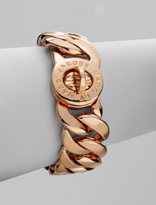 A logo engraved, chain link design. Brass Turnlock closure Length, about 8 Width, about ¾ Imported A logo engraved, chain link design. Brass Turnlock closure Length, about 8 Width, about ¾ Imported