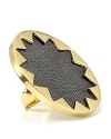 Inspired by the 1960's, this sunburst design features a striking contrast of black leather with yellow goldtone.